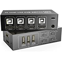 Los mejores  - HDMI KVM Conmutador 4 Puertos- USB Switch 4 Entradas 1 Salidas- 4K@60Hz- KVM Switch Compartir 4 Ordenadores con un…